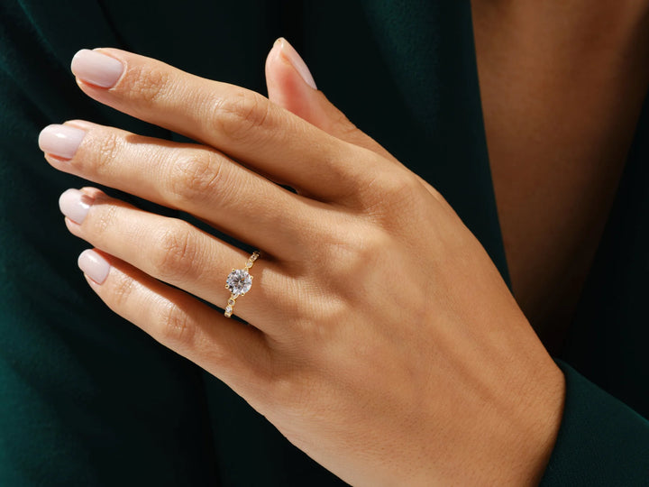 1.0 CT Round Diamond Milgrain Pave Setting Moissanite Engagement Ring