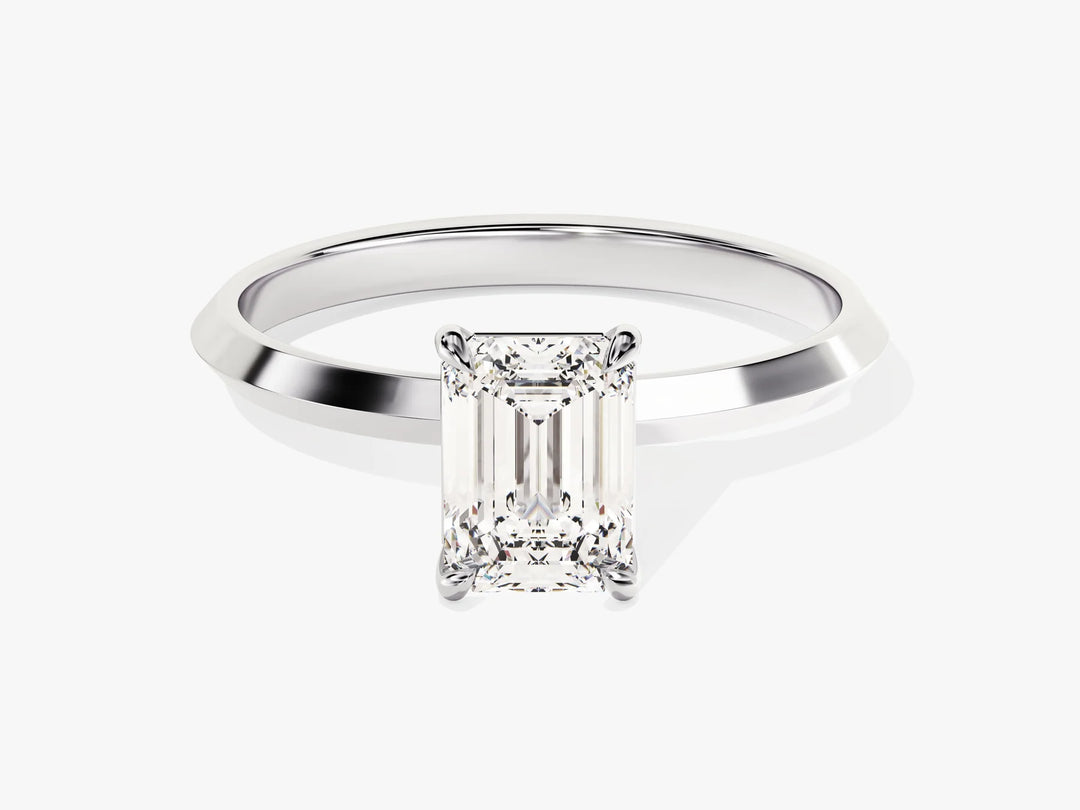 1.0CT Emerald Diamond Knife Edge Solitaire Moissanite Engagement Ring