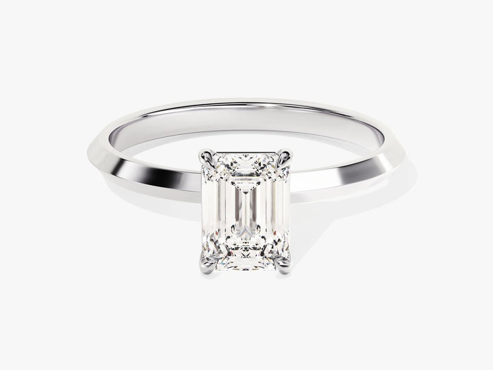1.0CT Emerald Diamond Knife Edge Solitaire Moissanite Engagement Ring