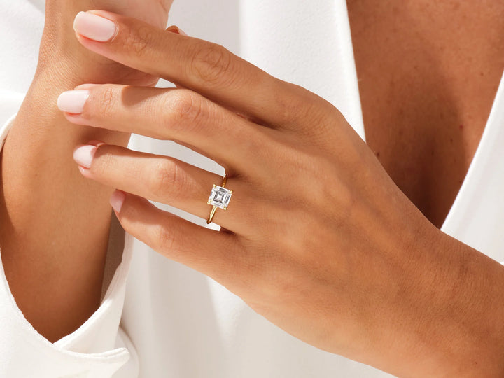 2.0CT Asscher Diamond Kinfe Edge Solitaire Moissanite Engagement Ring