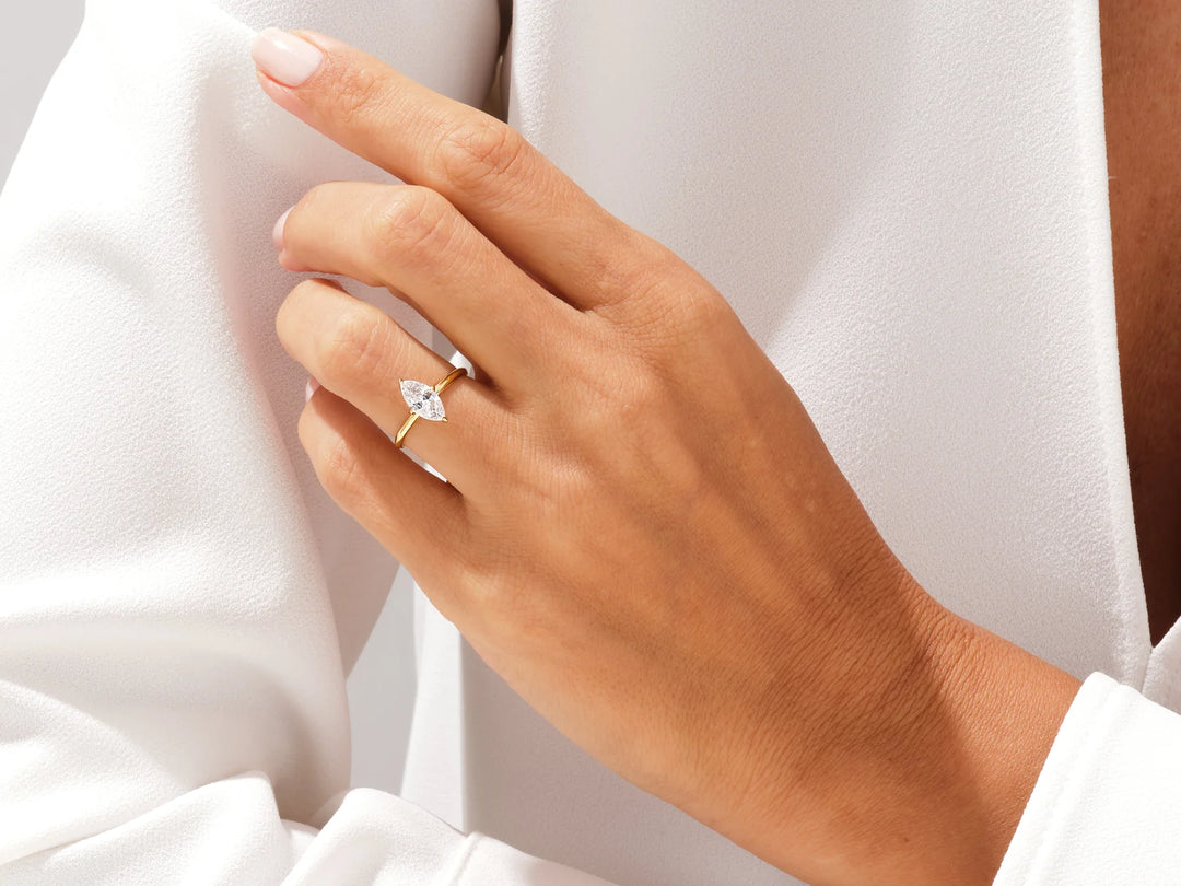 1.0CT Marquise Diamond Knife Edge Solitaire Moissanite Engagement Ring