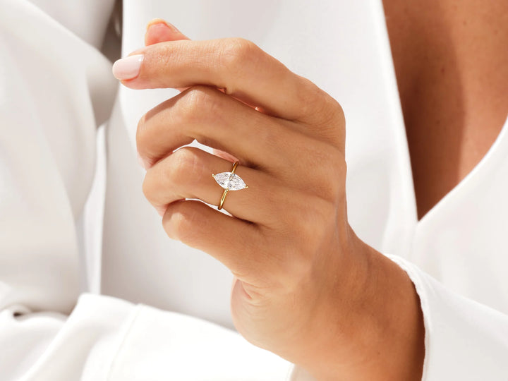 1.50CT Marquise Diamond Knife Edge Solitaire Moissanite Engagement Ring