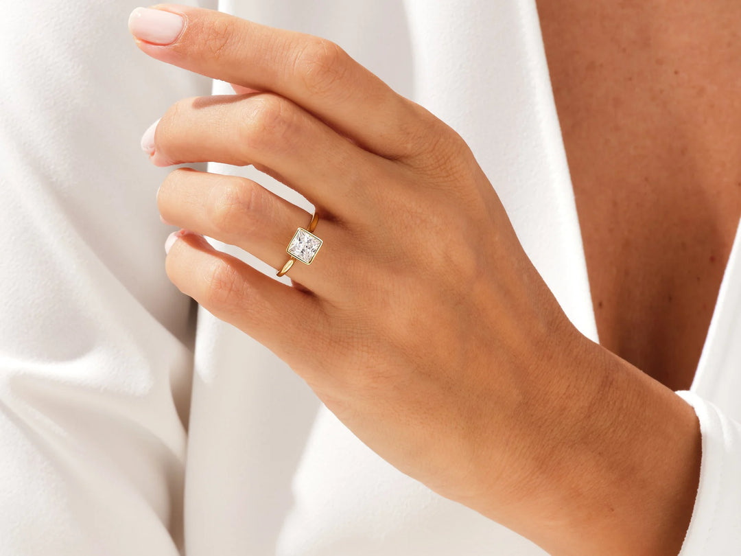 1.50CT Princess Diamond Bezel Setting Solitaire Moissanite Engagement Ring