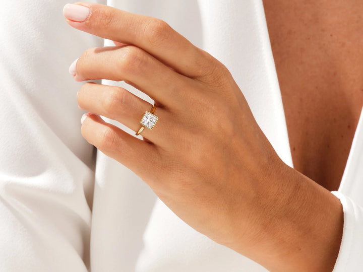 1.50CT Princess Diamond Bezel Setting Solitaire Moissanite Engagement Ring