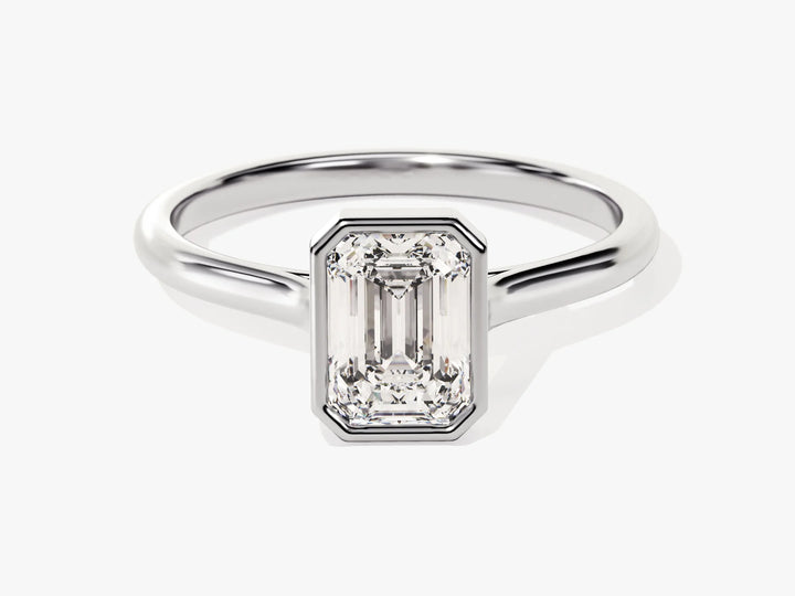 1.0CT Emerald Diamond Bezel Setting Solitaire Moissanite Engagement Ring