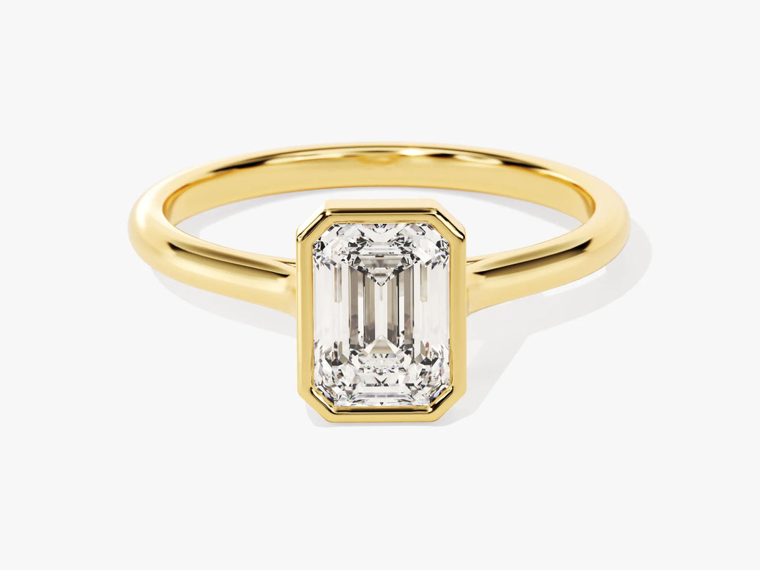 1.0CT Emerald Diamond Bezel Setting Solitaire Moissanite Engagement Ring