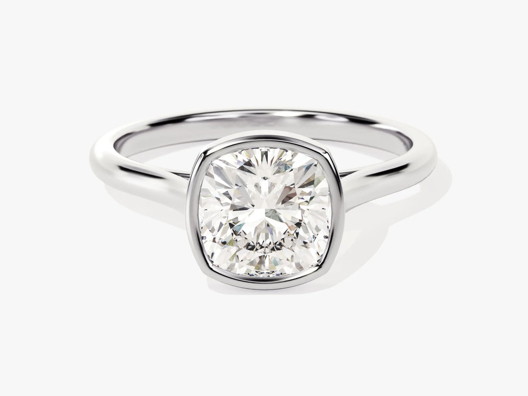 2.0CT Cushion Cut Bezel Setting Solitaire Moissanite Engagement Ring