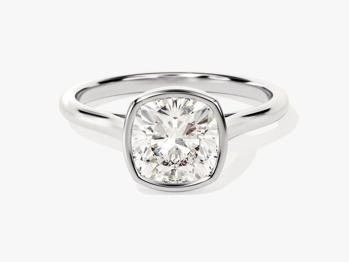 2.0CT Cushion Cut Bezel Setting Solitaire Moissanite Engagement Ring