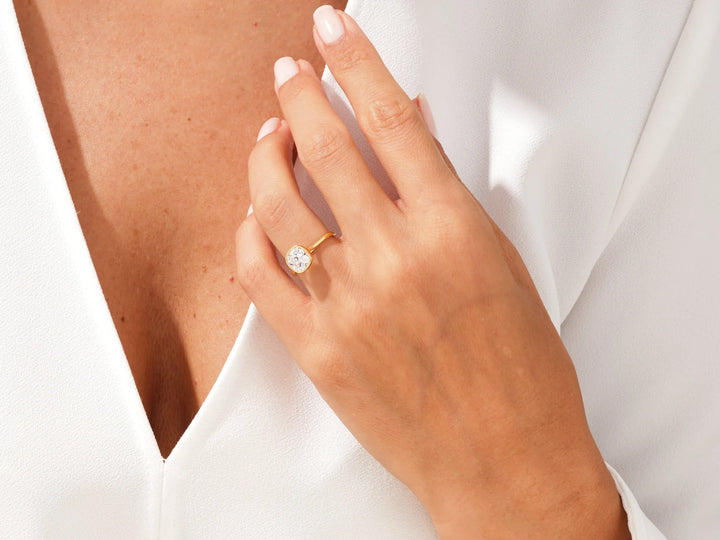 2.0CT Cushion Cut Bezel Setting Solitaire Moissanite Engagement Ring