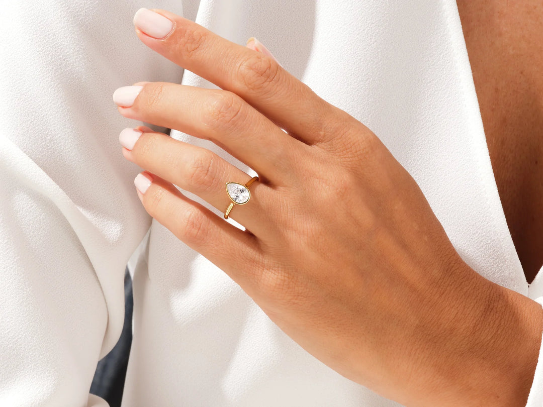 1.50CT Pear Cut Bezel Setting Solitaire Moissanite Engagement Ring