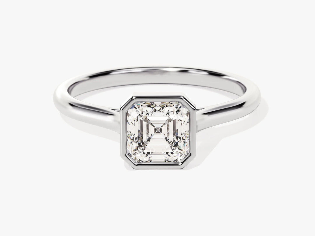 1.0CT Asscher Diamond Bezel Setting Solitaire Moissanite Engagement Ring