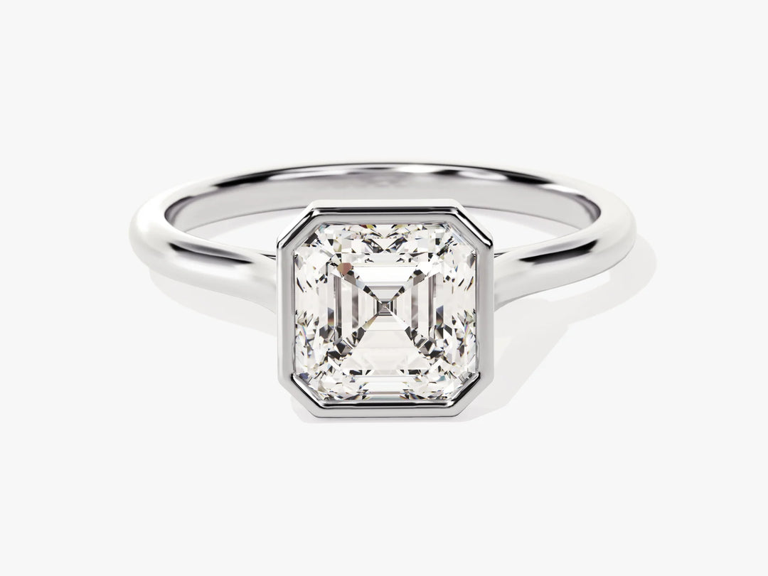 1.50CT Asscher Cut Bezel Setting Solitaire Moissanite Engagement Ring