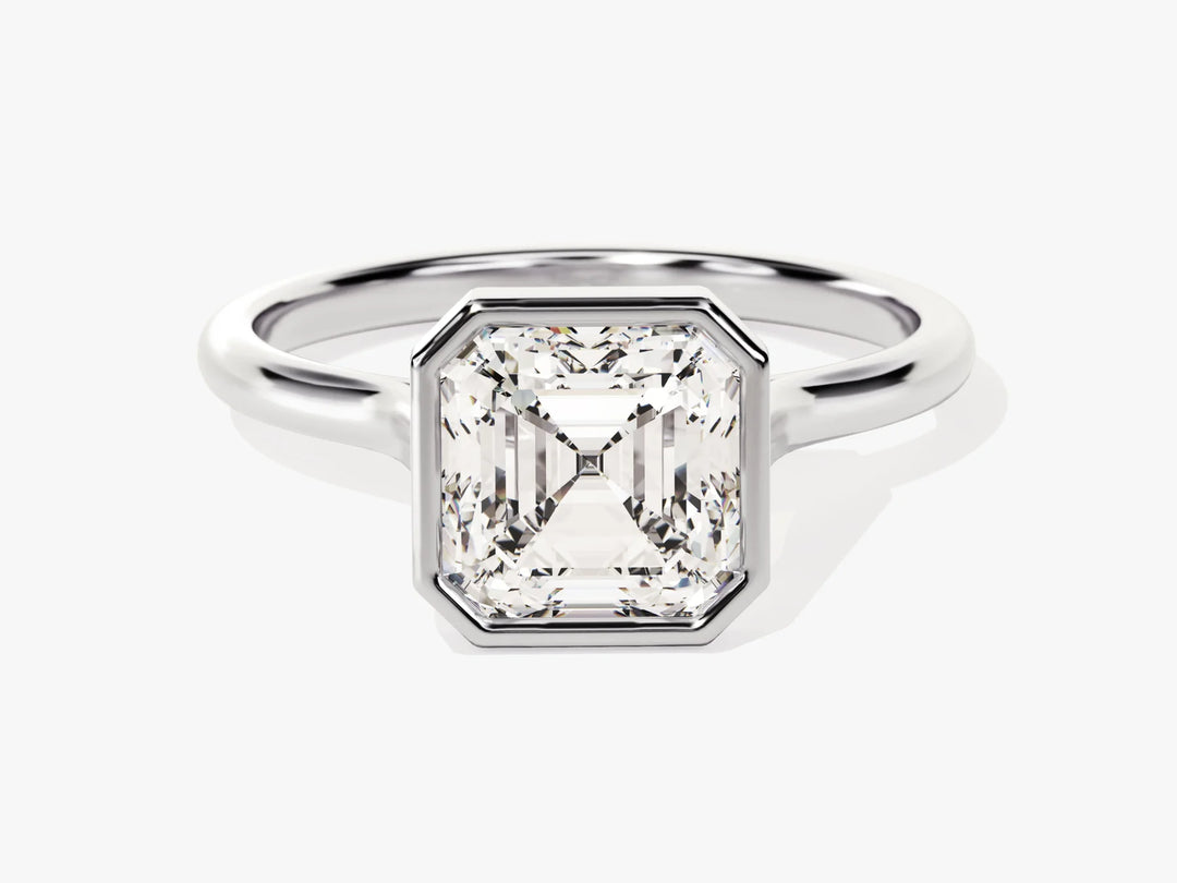 2.0CT Asscher Cut Bezel Setting Solitaire Moissanite Engagement Ring