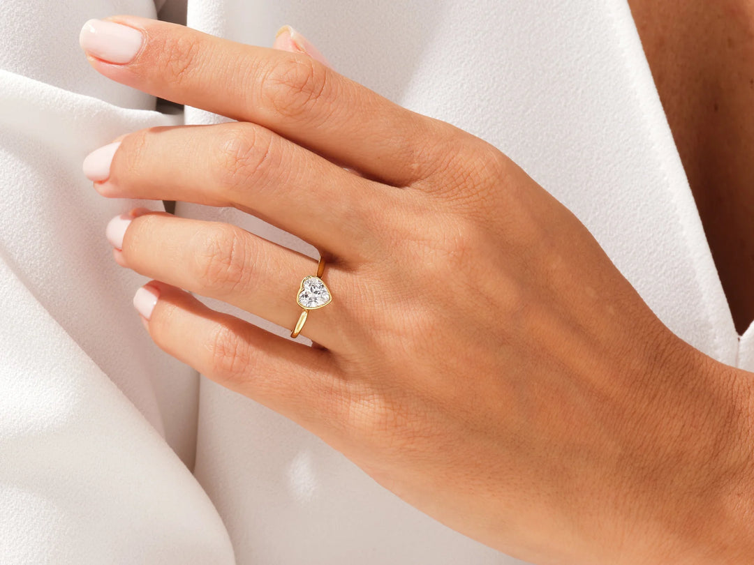 1.0CT Heart Diamond Bezel Setting Solitaire Moissanite Engagement Ring