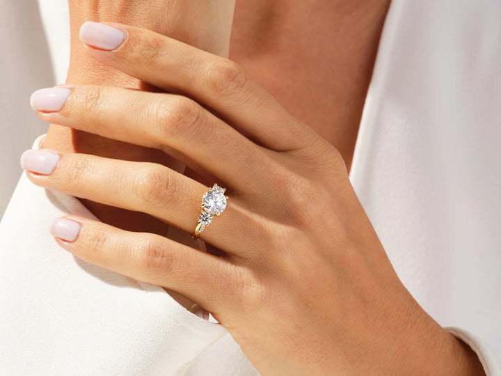 1.50CT Round Cut Diamond Three Stone Pave Setting Moissanite Engagement Ring