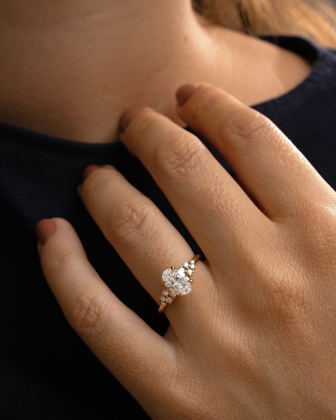 1.10-3.0 CT Oval  Lab Grown Diamond Cluster Style Engagement Ring