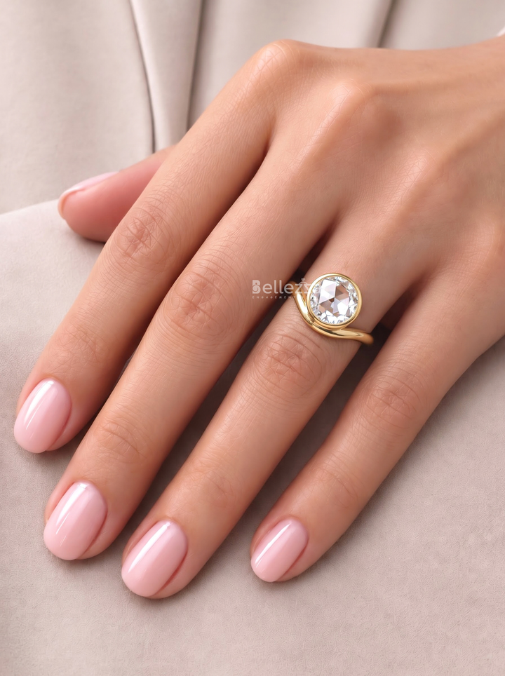 2.0CT Round Lab Grown Diamond Bezel Set Curved Band Engagement Ring