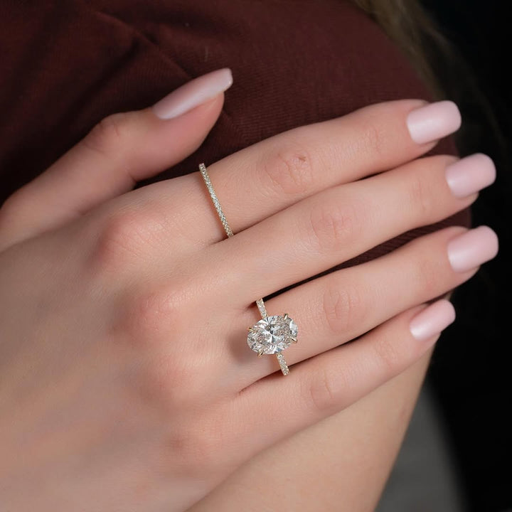 1.5-3.5 CT Oval  Lab Grown Diamond Pave Setting Engagement Ring