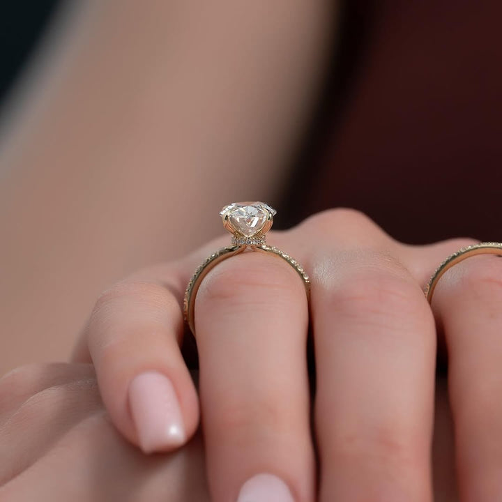 1.5-3.5 CT Oval  Lab Grown Diamond Pave Setting Engagement Ring