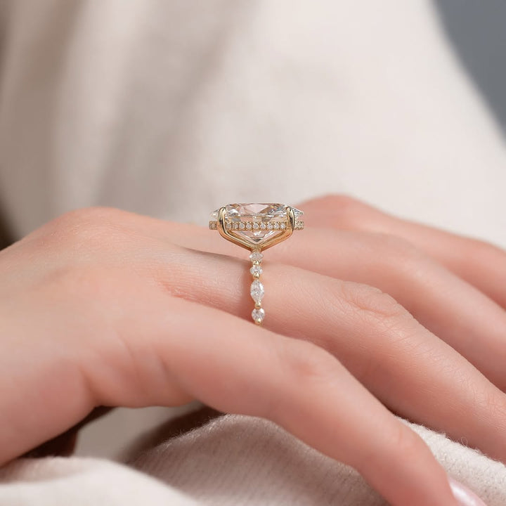 3.0-5.0 CT Oval Lab Grown Diamond Pave Setting Engagement Ring