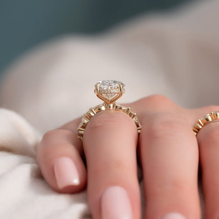 3.0-5.0 CT Oval Lab Grown Diamond Pave Setting Engagement Ring