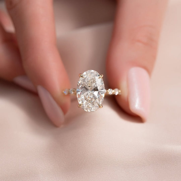 3.0-5.0 CT Oval Lab Grown Diamond Pave Setting Engagement Ring