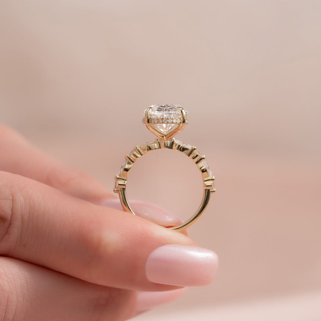 3.0-5.0 CT Oval Lab Grown Diamond Pave Setting Engagement Ring