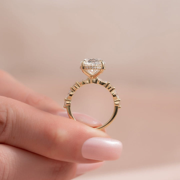 3.0-5.0 CT Oval Lab Grown Diamond Pave Setting Engagement Ring