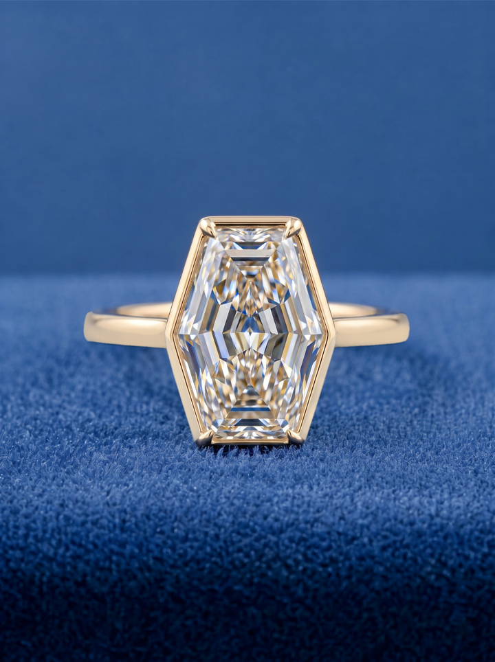 4.0CT Elongated Hexagon Lab-Grown Diamond Solitaire Engagement Ring