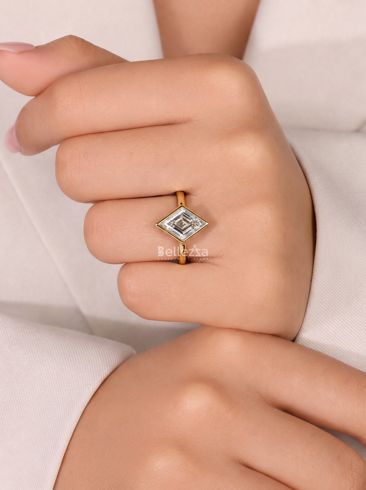 2.0CT Lozenge Cut Lab Grown Diamond Bezel Engagement Ring