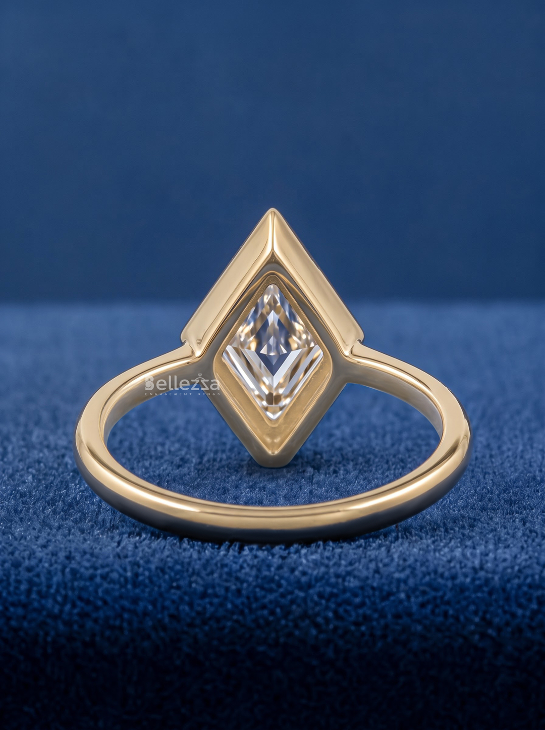2.0CT Lozenge Cut Lab Grown Diamond Bezel Engagement Ring