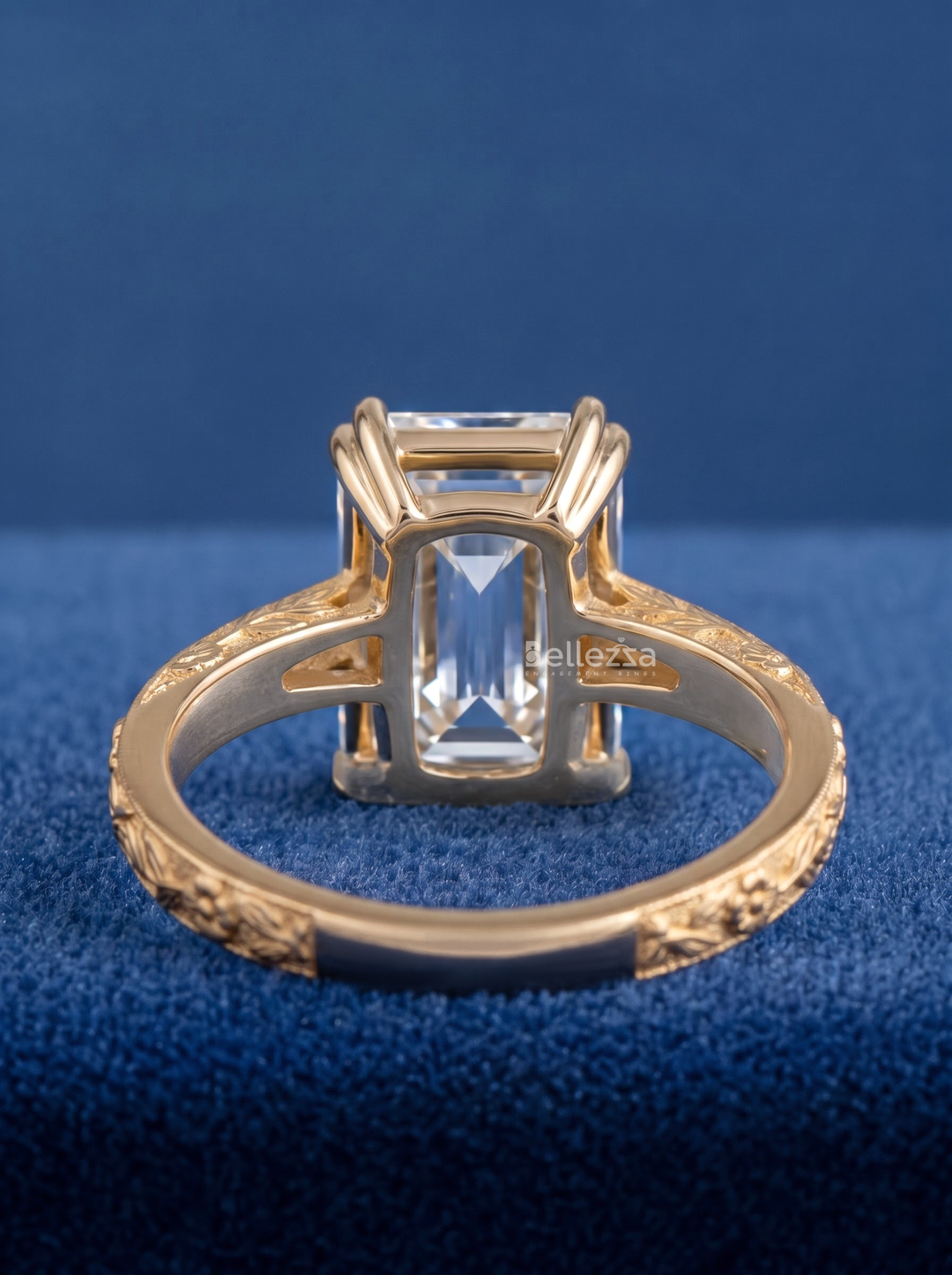 2.0CT Emerald Lab Grown Diamond Floral Engraved Engagement Ring