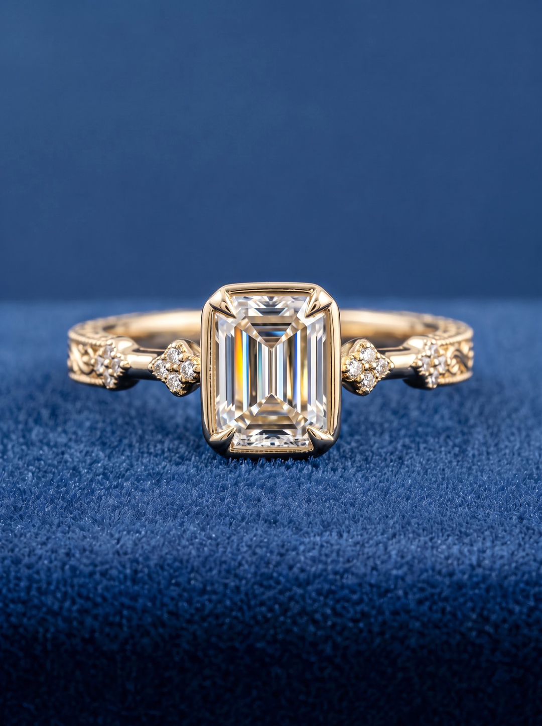 2.0CT Emerald Lab Grown Diamond Floral Accent Engagement Ring