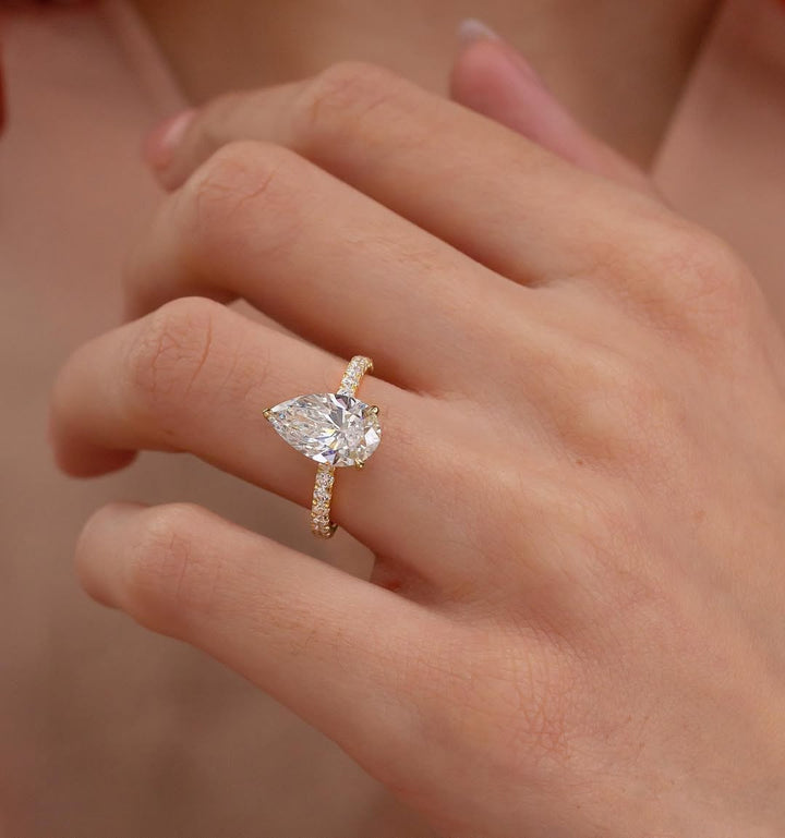 2.50 - 4.50  CT Pear  Lab Grown Diamond Pave Style Engagement Ring