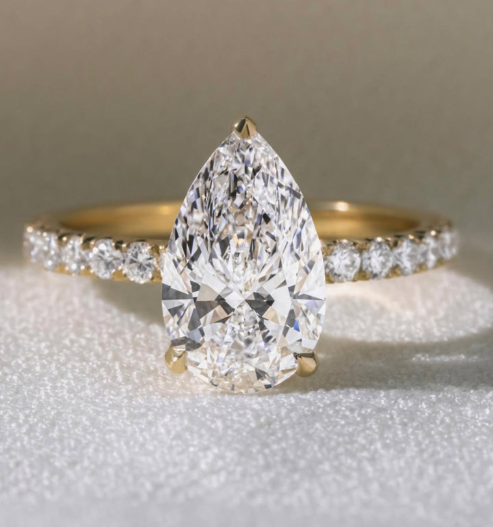2.50 - 4.50  CT Pear  Lab Grown Diamond Pave Style Engagement Ring