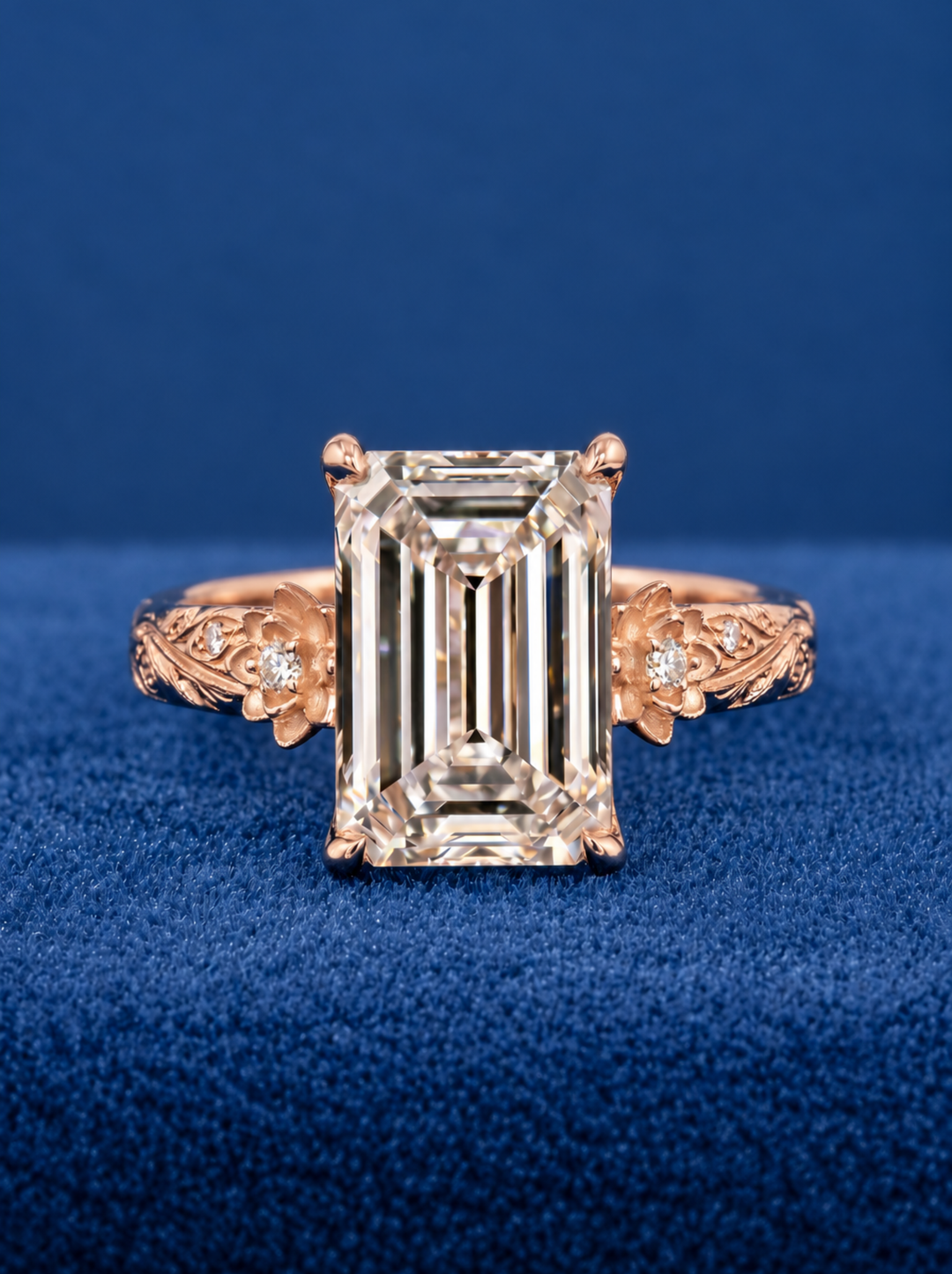 3.0CT Emerald Cut Floral Vine Lab Grown Diamond Engagement Ring