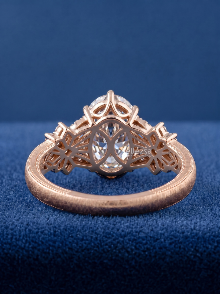 3.0CT Vintage Milgrain Oval Diamond Engagement Ring For Women