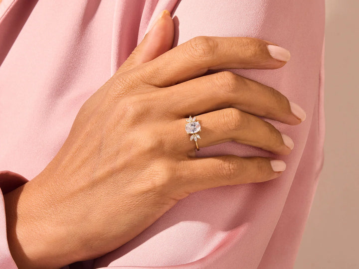 1.50CT Oval Diamond Cluster Setting Moissanite Engagement Ring