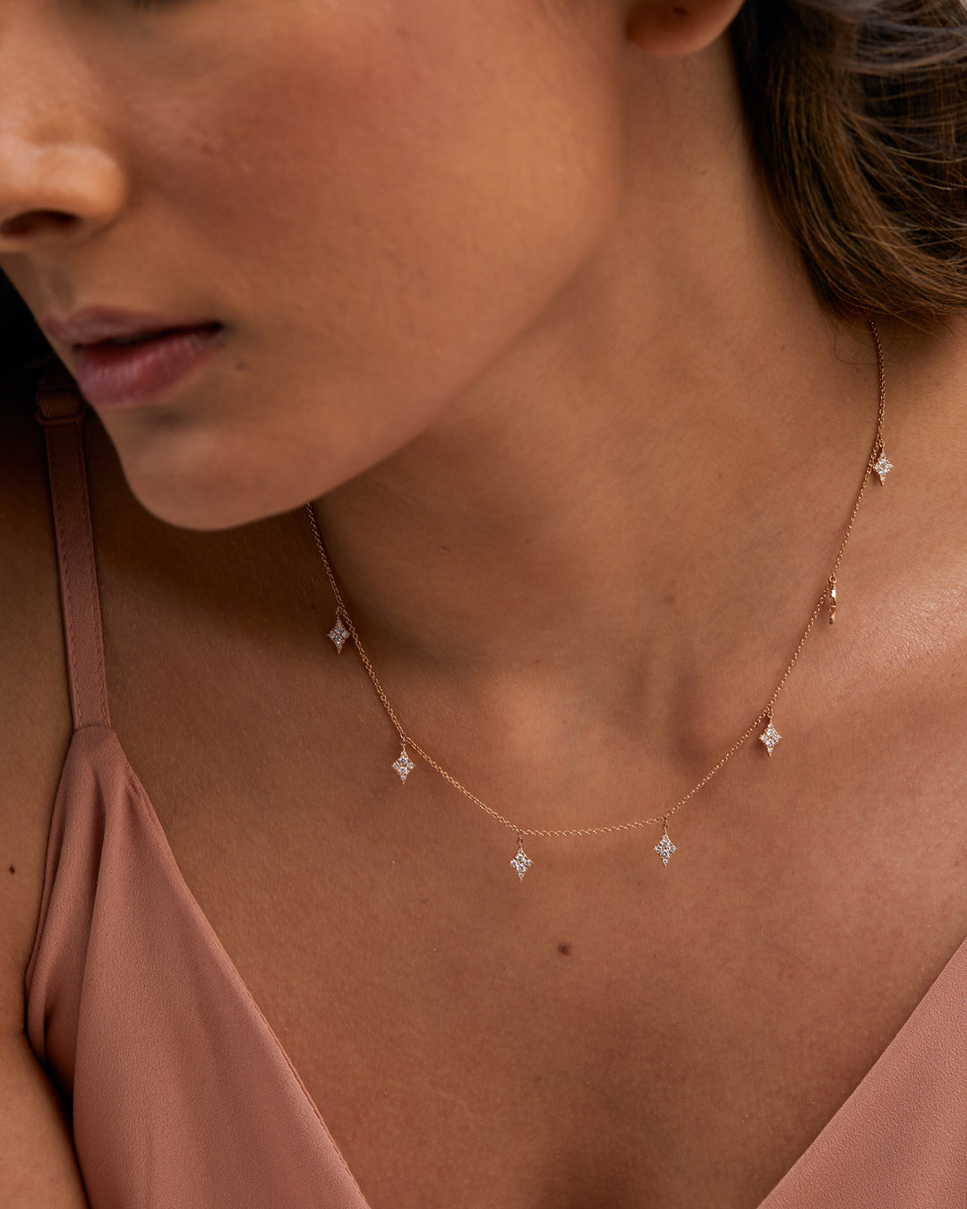 Dangling Diamond Moissanite Kite Drop Necklace