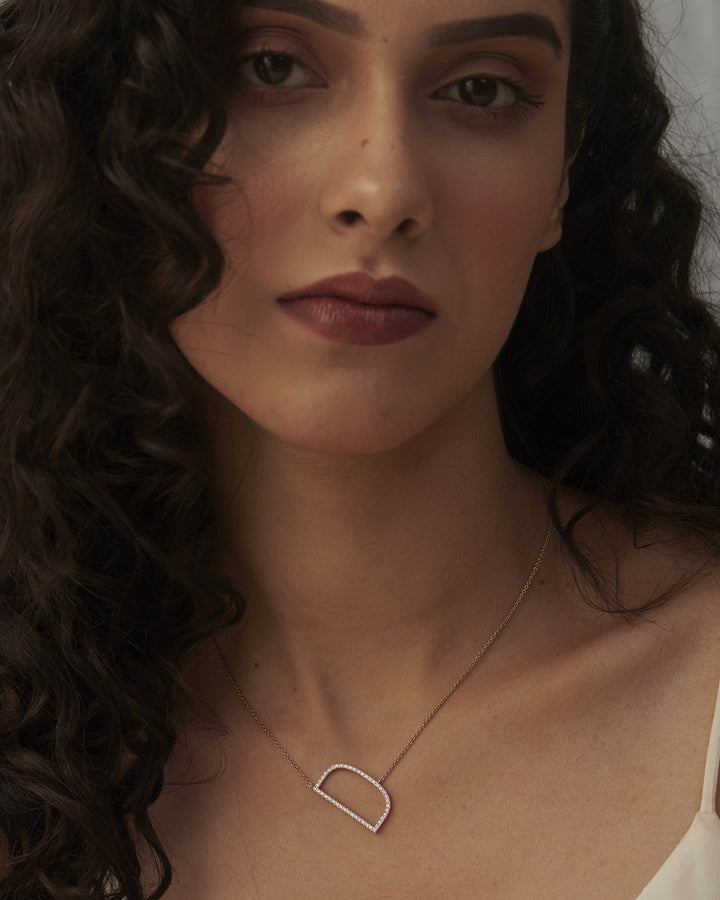 Round Cut Diamond Moissanite Sideways Initial Necklace