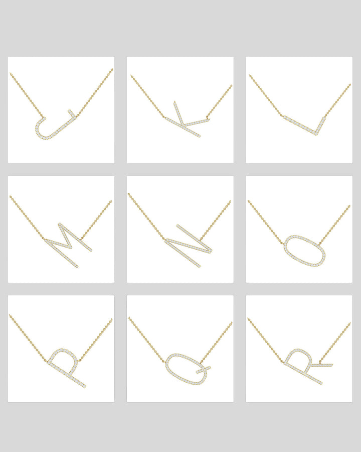 Round Cut Diamond Moissanite Sideways Initial Necklace