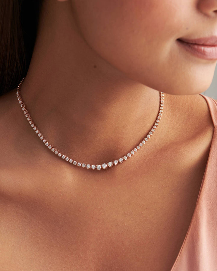 Round Cut Diamond Moissanite Graduated Tennis Necklace