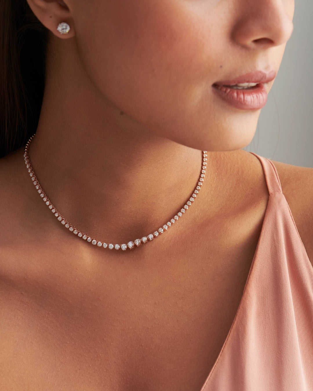 Round Cut Diamond Moissanite Graduated Tennis Necklace