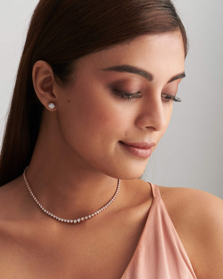 Round Cut Diamond Moissanite Graduated Tennis Necklace