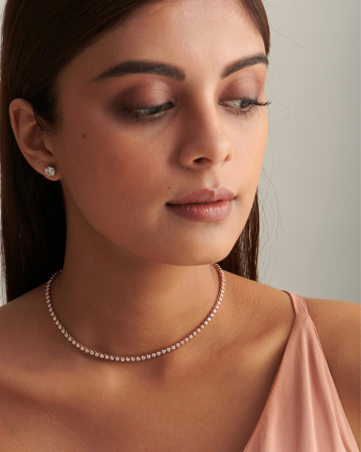 Round Cut Moissanite Classic Single Row Diamond Necklace For Women