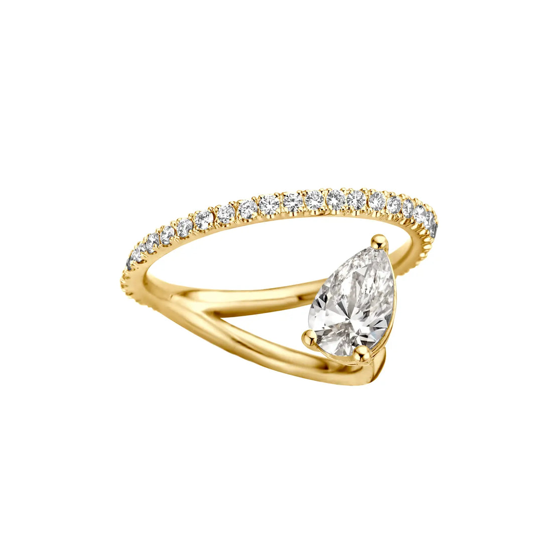 1.20CT Pear Cut Unique Pave Moissanite Engagement Ring