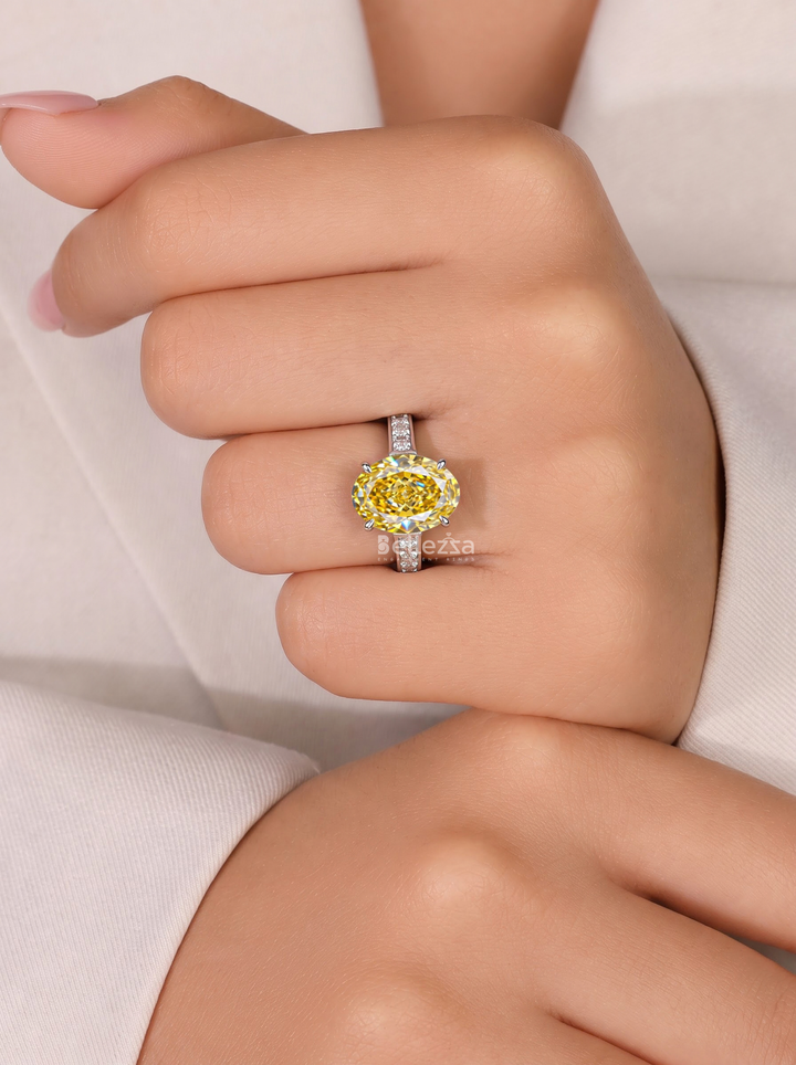 1.5CT Yellow Oval Diamond Pavé Engagement Ring For Her