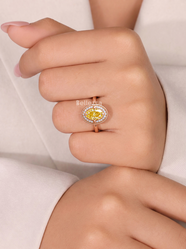 2.0CT Yellow Oval Lab Grown Diamond Halo Engagement Ring