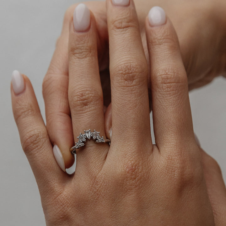 0.48 TCW Tapered Baguette & Round Lab Grown Diamond Cluster Wedding Band