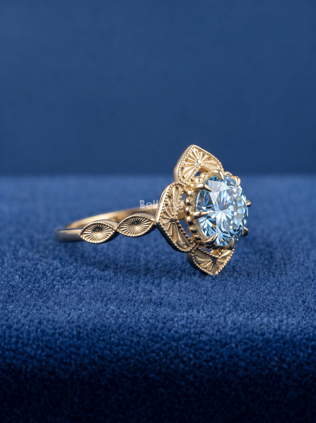 2.0CT Vintage Blue Round Lab Grown Diamond Unique Engagement Ring